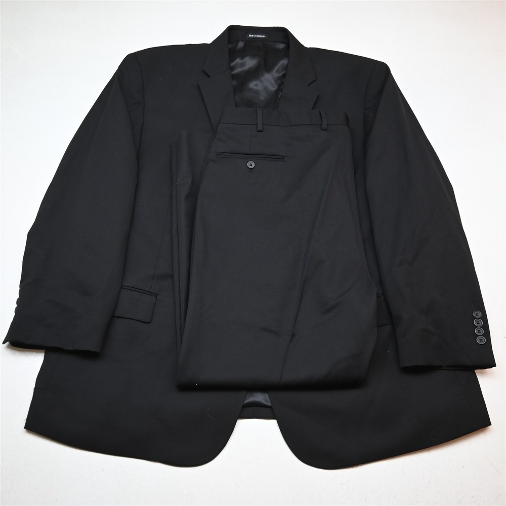 Pronto Uomo 54L 44x30 Black 100% Wool Mens Jacket Pants Suit